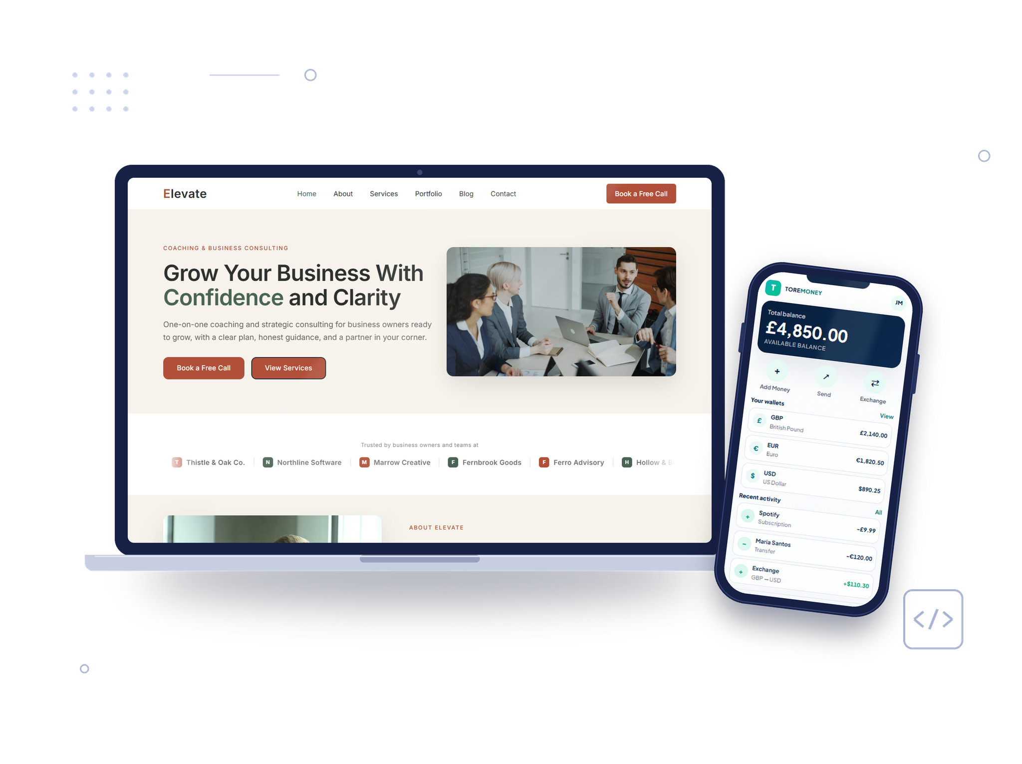 Website design and development mockup